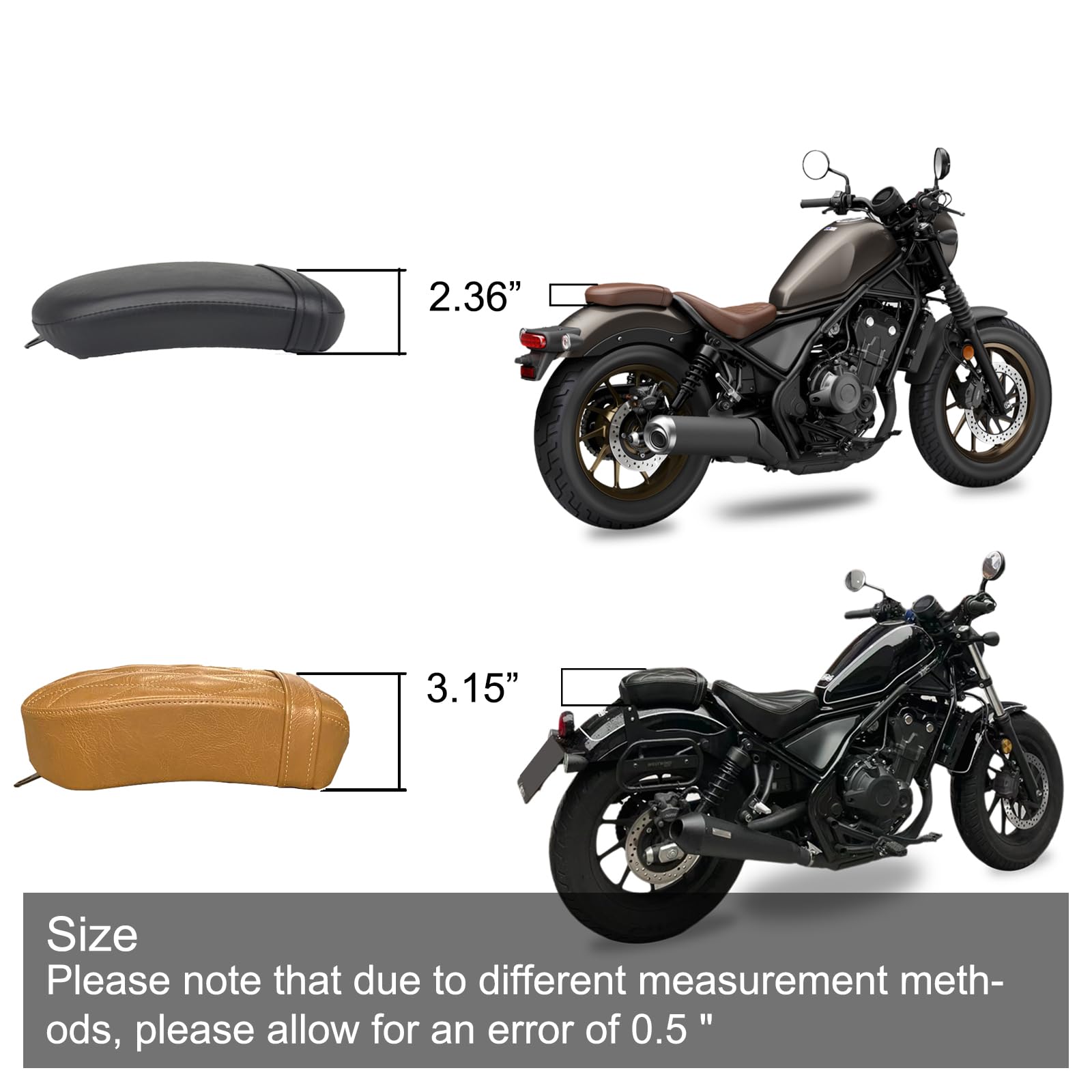 Brown Rear Seat For Honda Rebel 300 & 500 (2017-2025) – Thick Comfort Passenger Seat, Easy Install - View #4