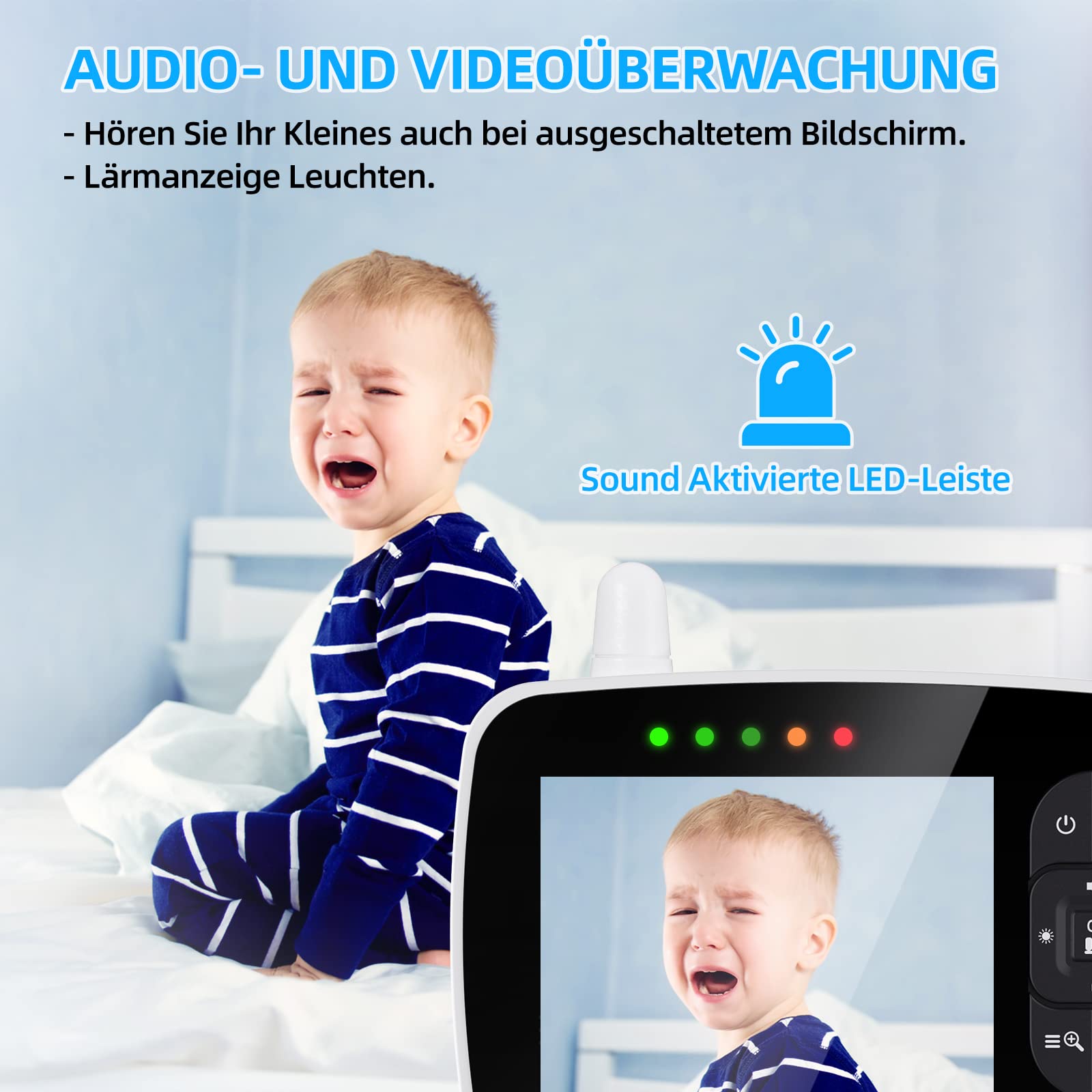 BURNNOVE Babyphone mit Kamera ohne WLAN, 3,5 Zoll, 355°/120°, 2X Zoom | Nachtsicht bis 5m, Gegensprechfunktion, Temperaturalarm, Schlaflieder, ECO-Modus, 2,4GHz FHSS, ohne App