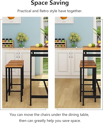 Miniatura 35 de AWQM Juego de mesa de comedor para cocina, sala de estar, bar, color marrón industrial café industrial,Negro-2,Beige (Style 2-Beige),Estilo