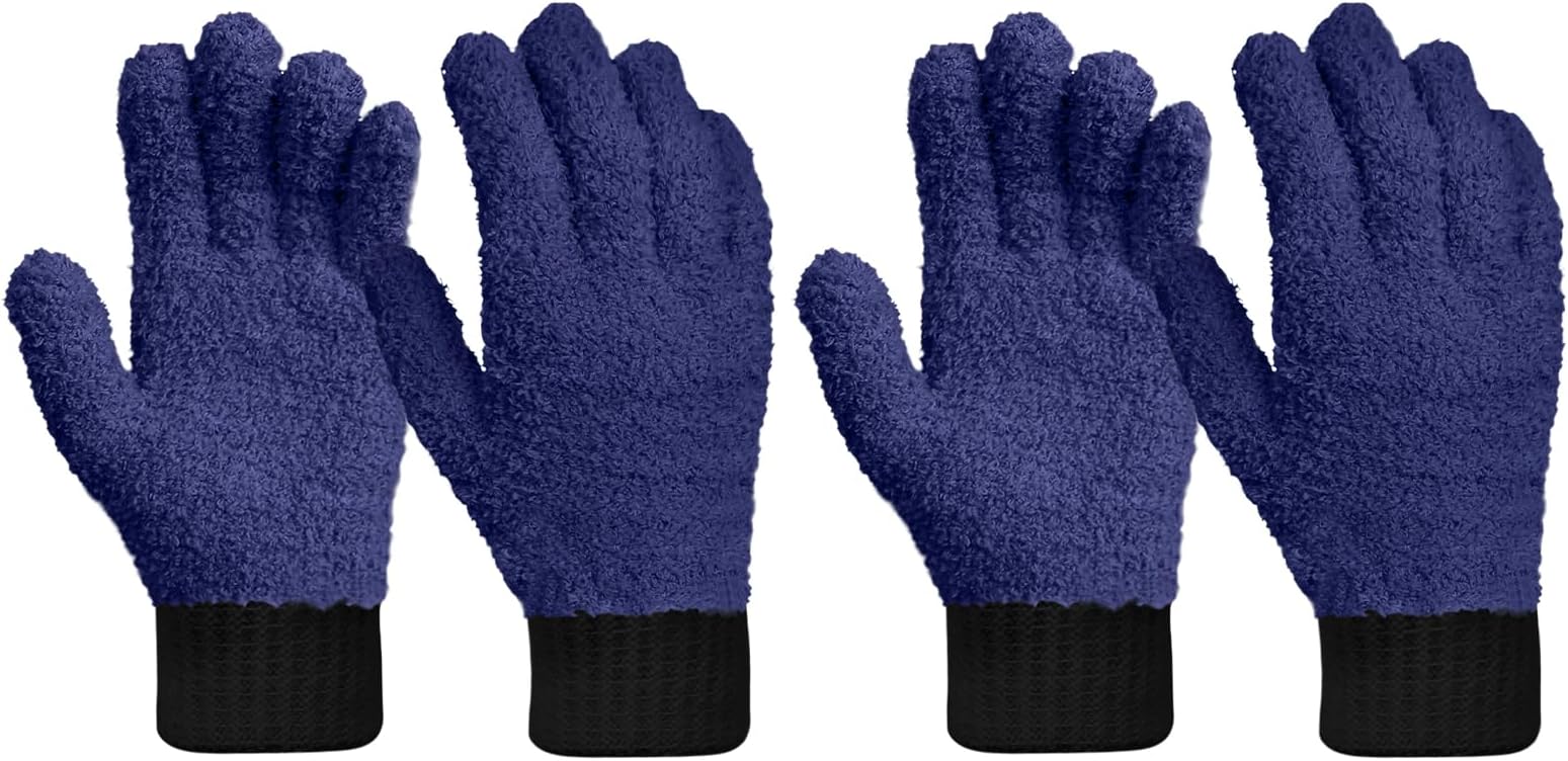 MIG4U 2 Pairs Microfiber Gloves - Dusting Gloves for House Cleaning - Washable Blind Cleaner Duster Tool (Navy,S/M)