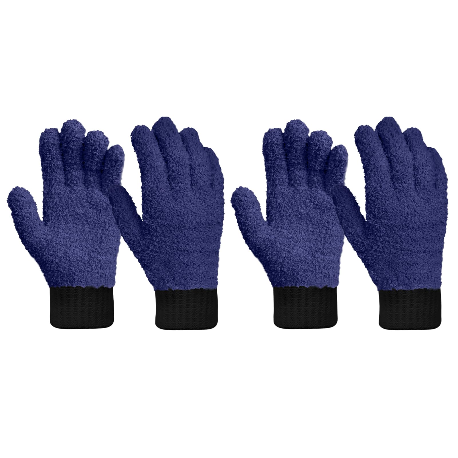 MIG4U 2 Pairs Microfiber Gloves - Dusting Gloves for House Cleaning - Washable Blind Cleaner Duster Tool (Navy,S/M)