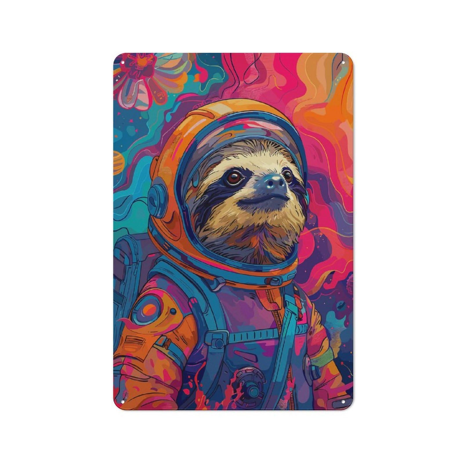 Farmhouse Metal Sign with Astronaut Sloth Space Design 30x20cm, Rustic Country Wall Plaque for Cottage, Kitchen, Hallway Or Breakfast Nook