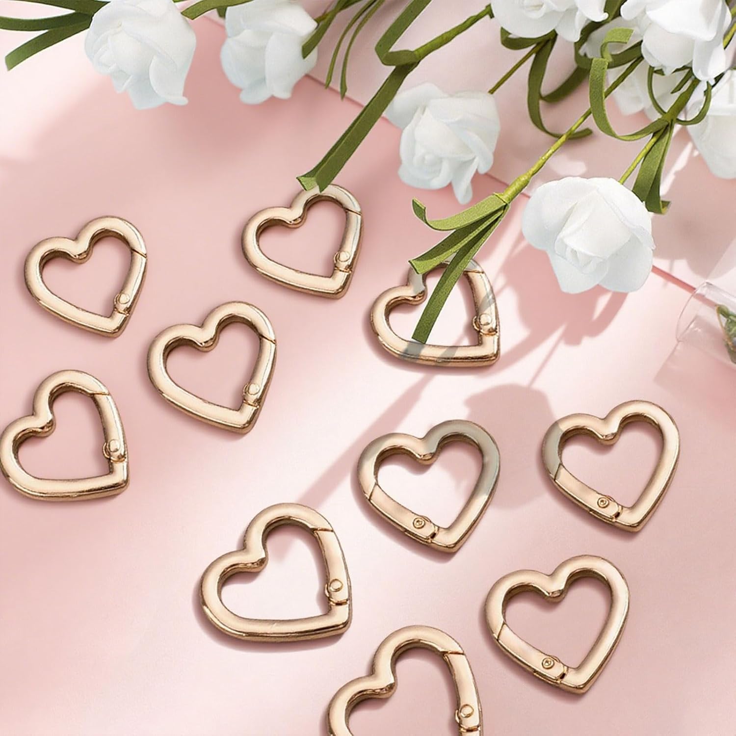 Heart Shaped Carabiner: 10Pcs Cute Heart Keychain Clips Gold Metal Spring Key Rings Hook Snap Clasp Buckle for Backpack Bag Purse DIY Accessories - Image 4