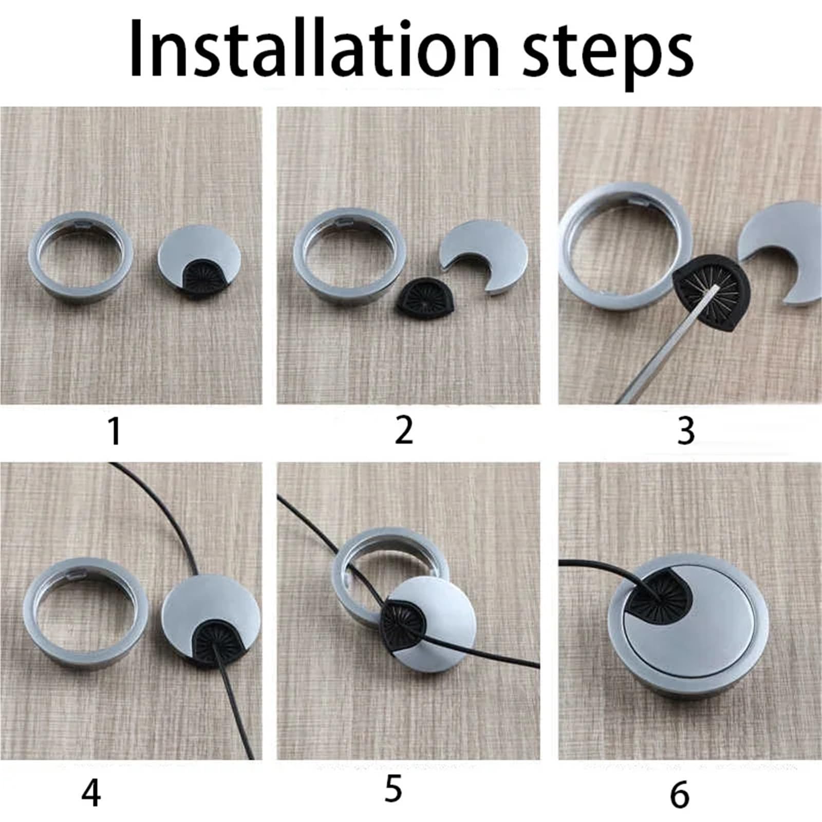 Kabeldurchführung Kabellochabdeckung aus Zinklegierung, 50–80 mm | 1-8 Stück runder PC-Halterungsring(80mm Black,2Pcs)