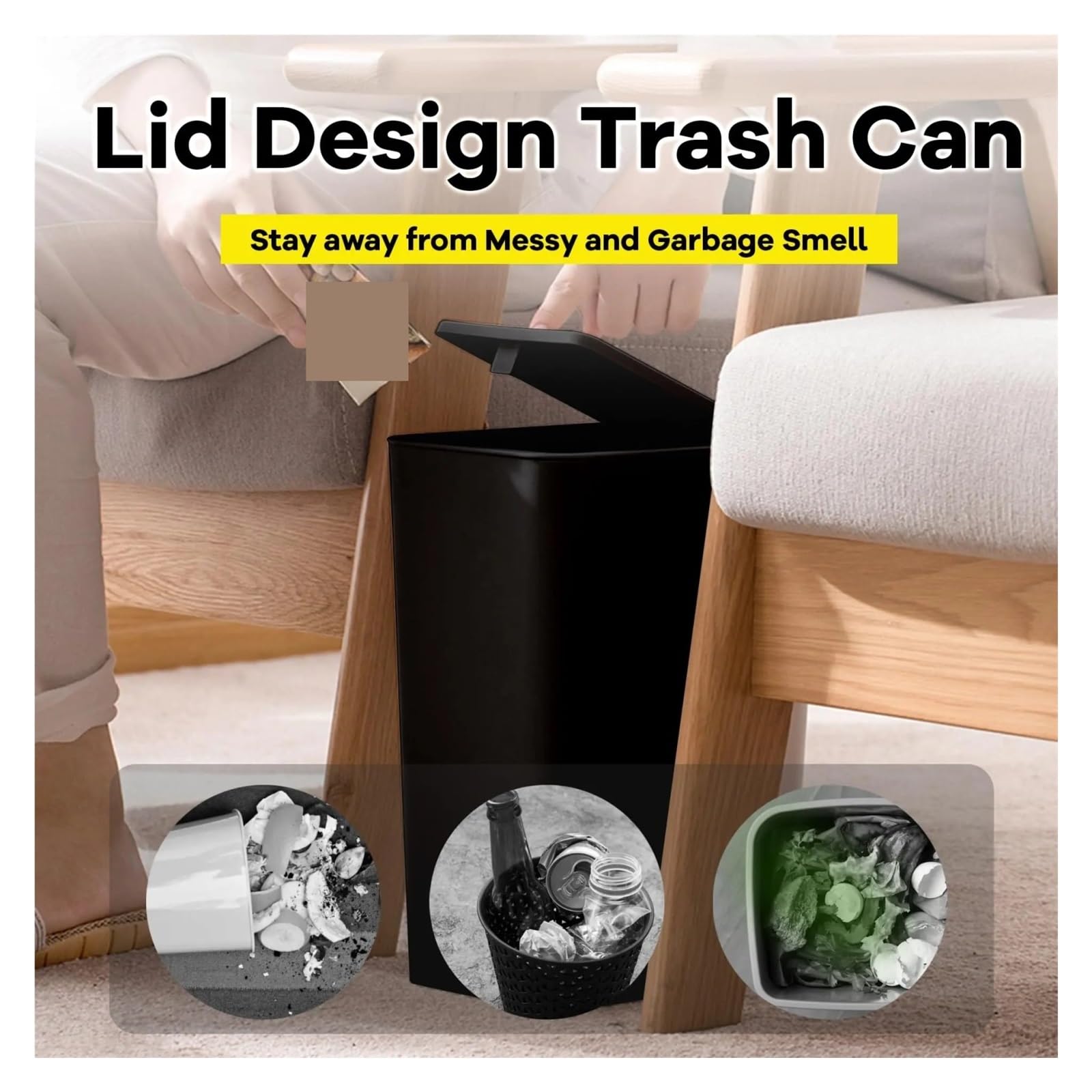 Auto Mülleimer Badezimmer-Mülleimer 10 L Kleiner Mülleimer Mit Druckdeckel Für Toilette Schlafzimmer Wohnzimmer – Kunststoff Pop-up Mini Autos Mülleimers(1 Pack Black)