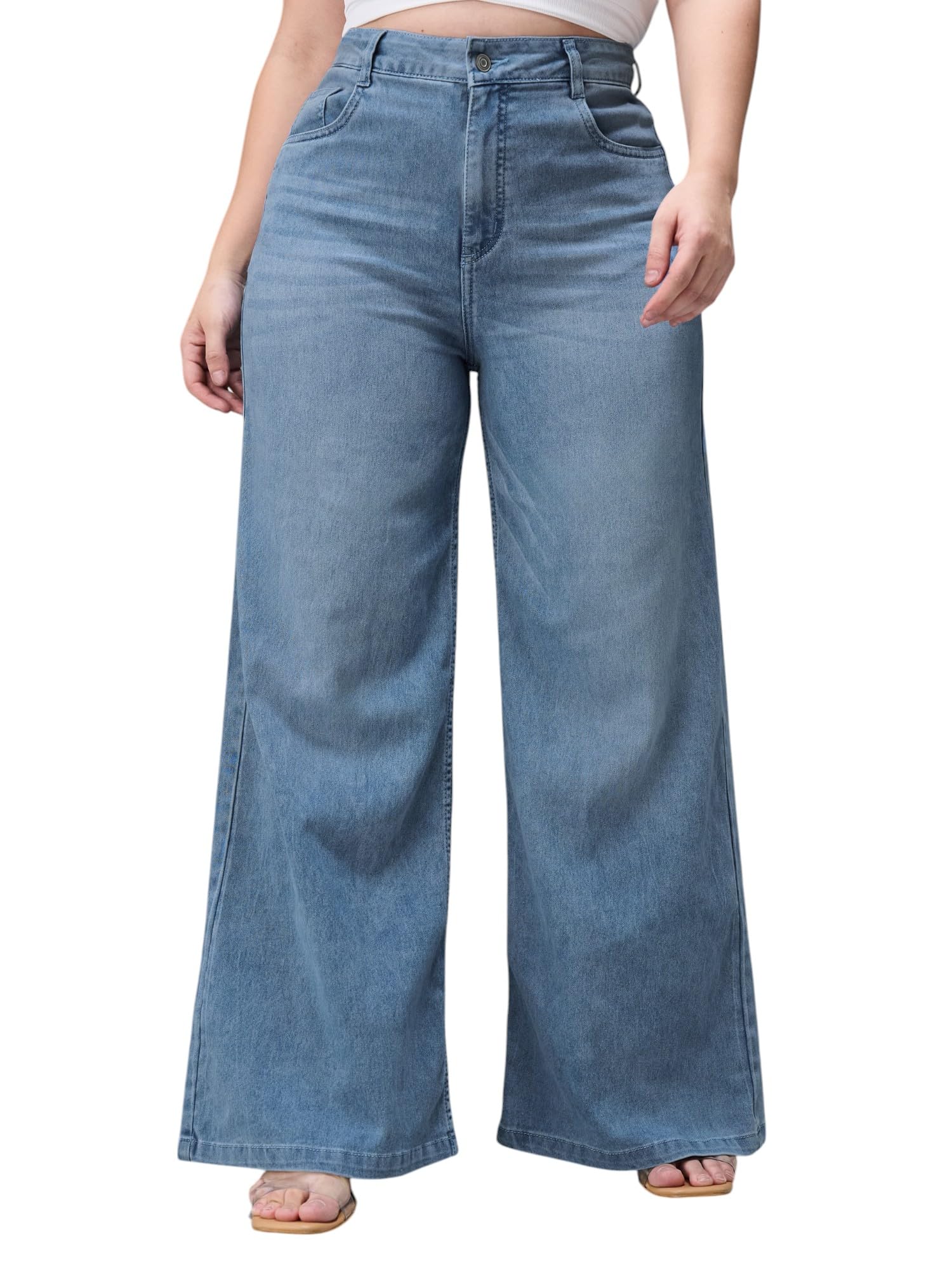 miss chase a+ Women's Wide-Leg High Rise Regular Length Stretchable Denim Jeans-picture-25