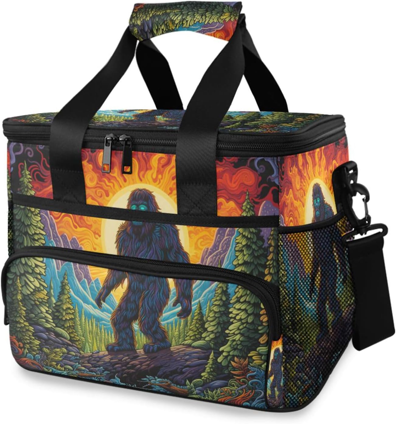 Sasquatch Colorful Forest Insulated Cooler Bag 24 Cans Large Capacity Lunch Box Leak Proof with Shoulder Strap for Picnic Camping
