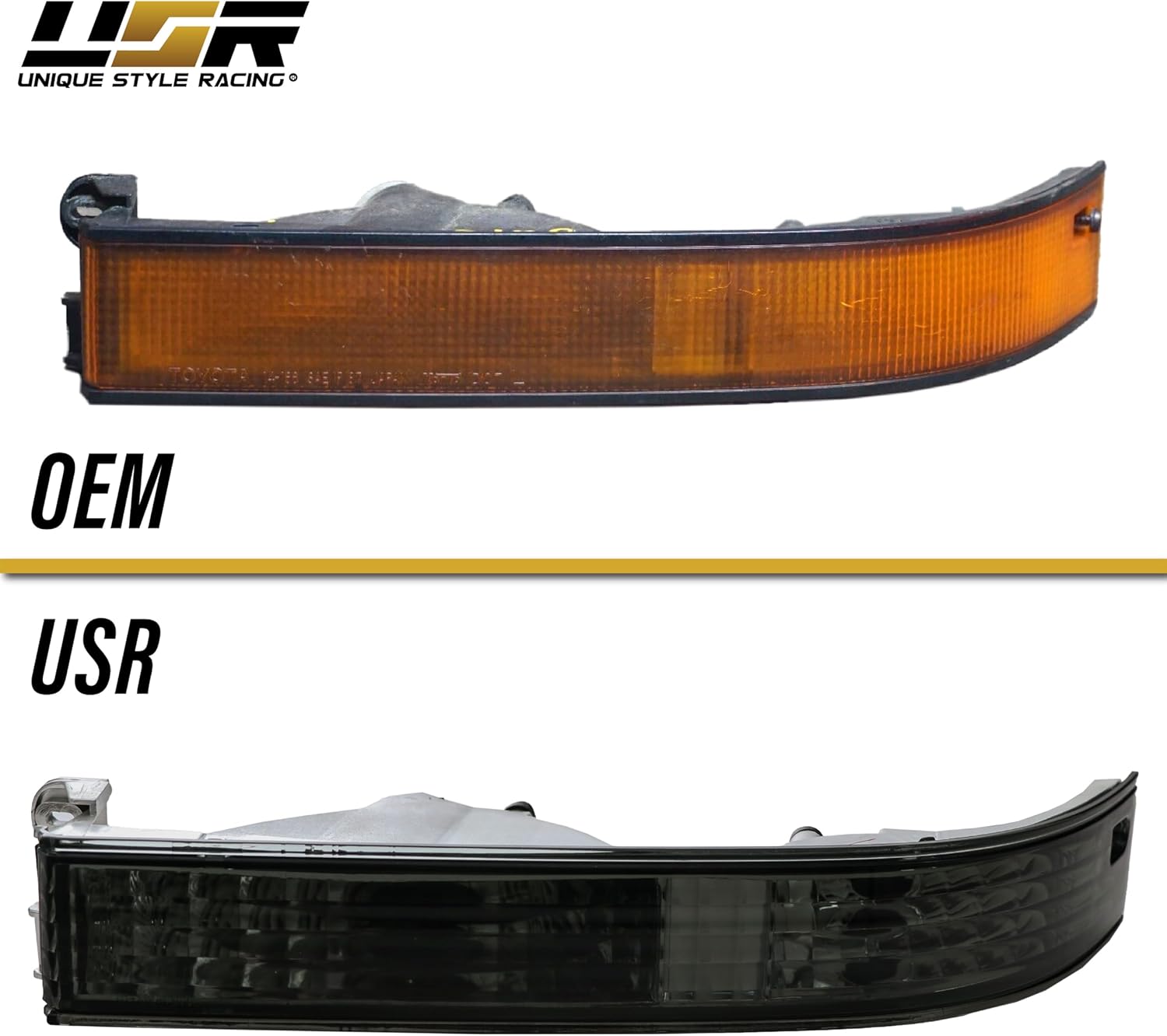 USR 89-92 A70 Turn Signal Light – Bumper Lamps (Left + Right) Set - Compatible with 1989-1992 Toyota Supra Mark 3 A70 / MA70 Mark III / GA70 All Models TURBO (SMOKE LENS BUMPER TURN SIGNALS LIGHTS)