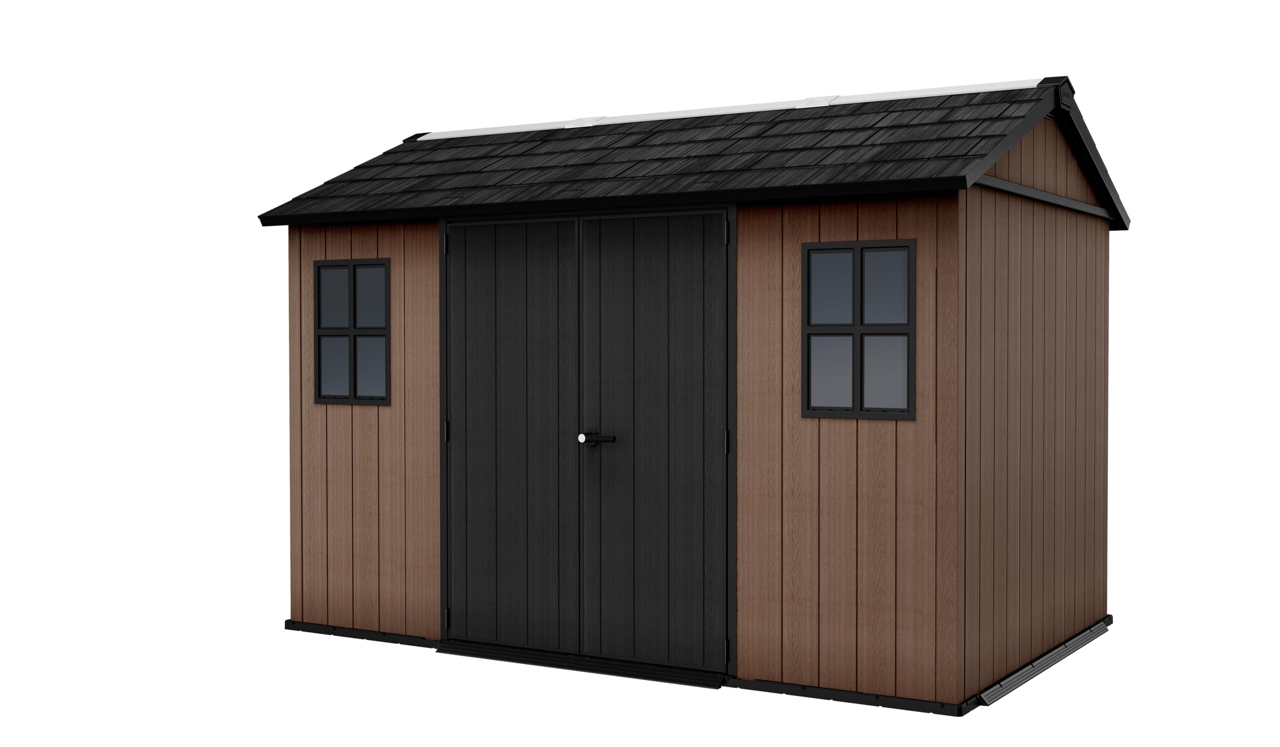 Keter Caseta de Jardín Newton 7511/1175, Efecto Madera Natural, Puertas y Ventanas Orientables, Marrón, 6,5 m², 230x350x246H cm