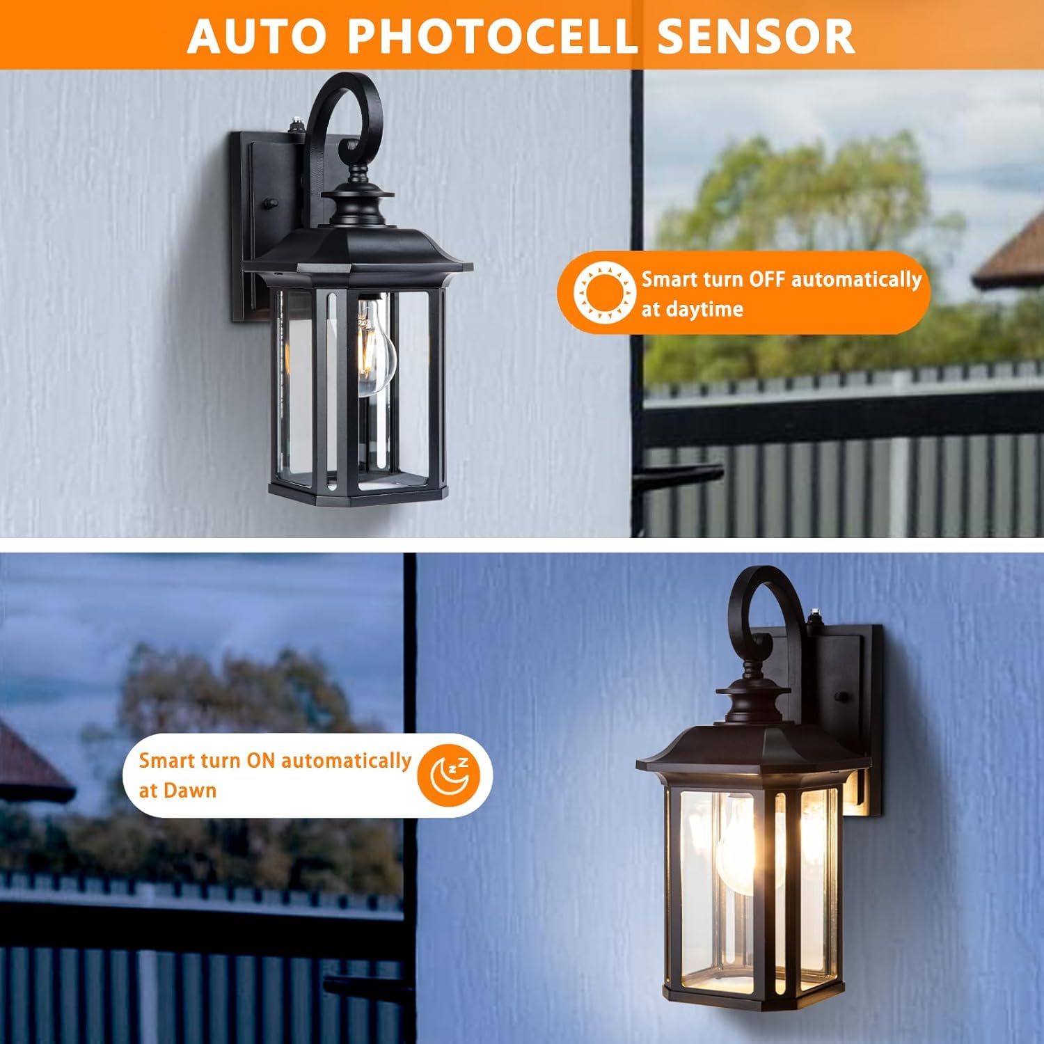 jyz dusk to dawn outdoor wall lighting, 19 inch large exterior porch light fixture, waterproof outdoor wall mount lantern, classic black sconce lamp outside for house doorway garage patio yard 01-large dusk to dawn sensor