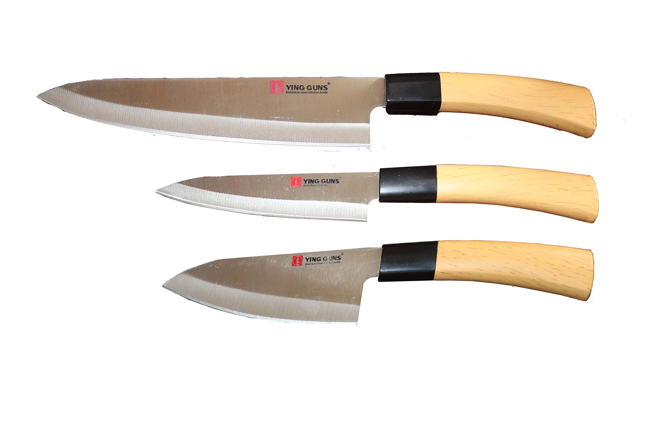 Sanchana® Ying Guns Stainless Steel Kitchen Knife, Sharp Blade, Wood Finished Handle (Combo) - (Pack of 3)