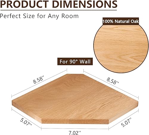 Miniatura 9 de Estante de esquina flotante de madera de roble macizo con agujero de alambre para cable, estante de esquina para plantas pequeñas, soporte de pared