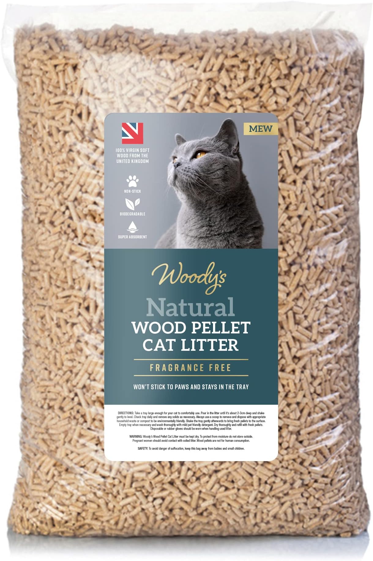 Large 30L Natural Cat Litter Wood Pellets Ultra Absorbent Biodegradable | Effective Odour Control | Antibacterial Premium Hygiene