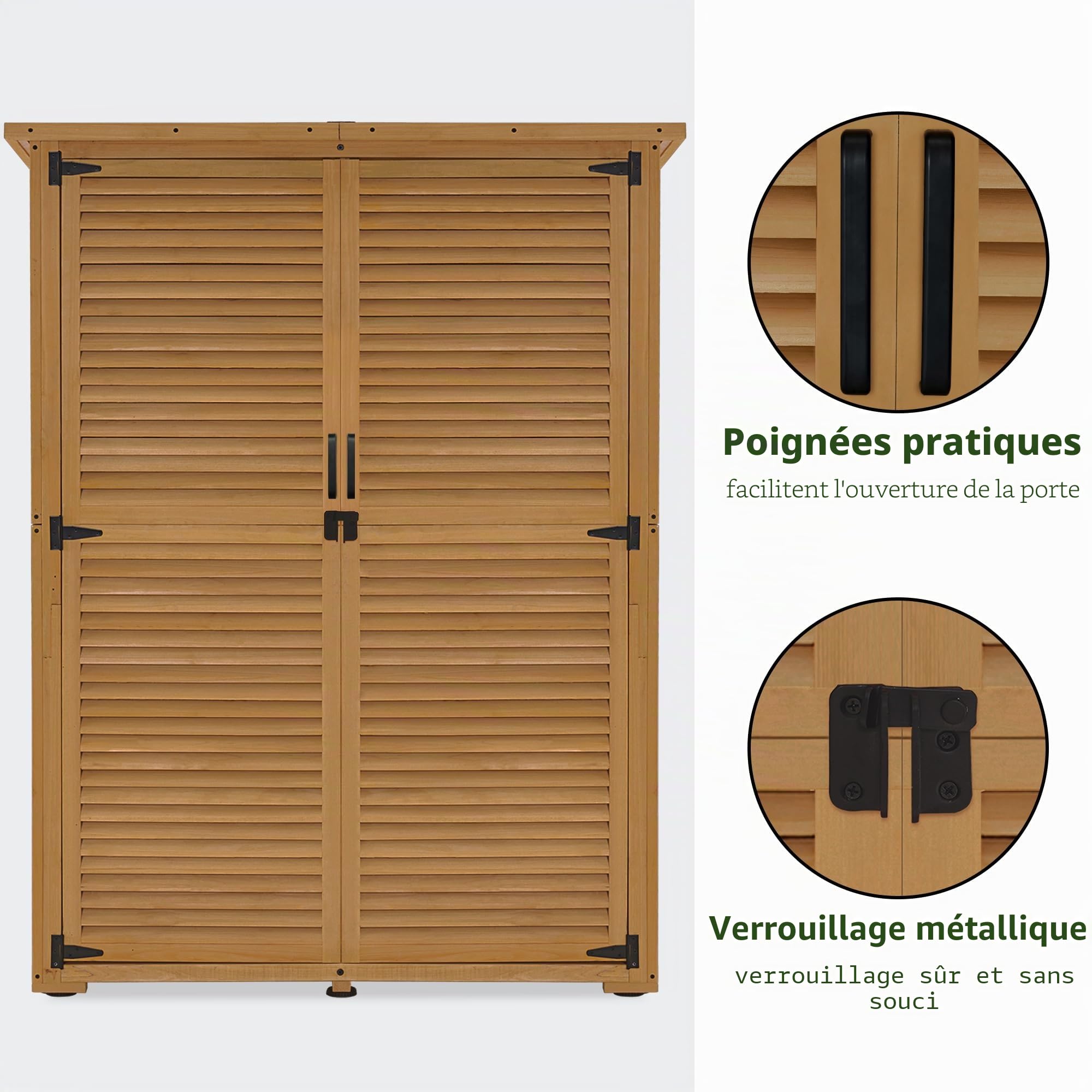 M MCombo Armoire de Jardin en Bois, Petite Maison de Jardin résistante aux intempéries, abri de Jardin Outdoor, pour l'extérieur Balcon Terrasse, 59×127×168 cm, 0901D-1 (Nature)