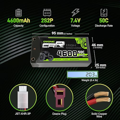 Miniatura 2 de OVONIC 2S Lipo Batería 50C 4600mAh 7.4V Lipo Batería con conector Bullet T Ultra de 0.157 in para 18 110 RC Coche Camión Barco Vehículos