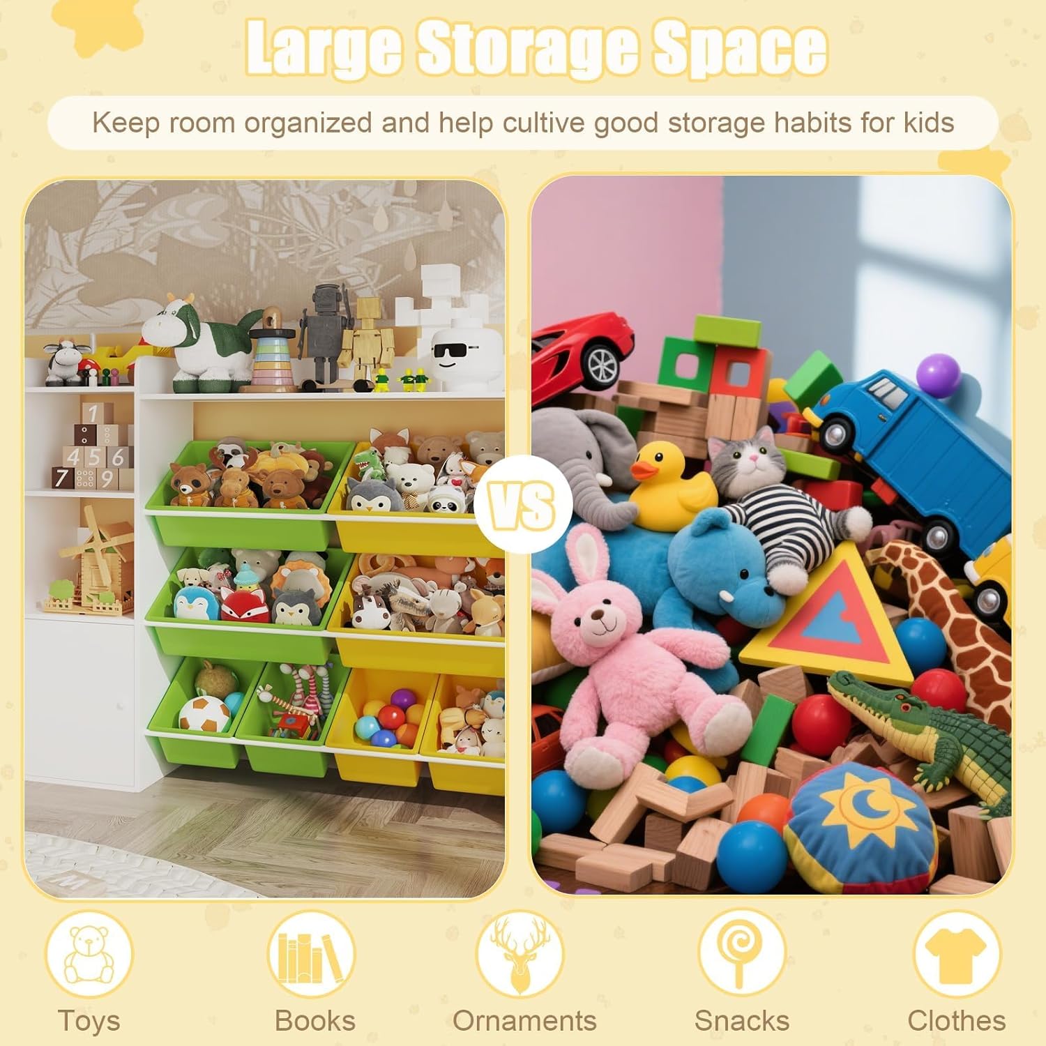 8-Bin Wooden Toy Organizer & Bookshelf - 4-Tier Storage for Toys, Books & Crafts | Playroom & Kids' Room Storage Solution for Boys & Girls