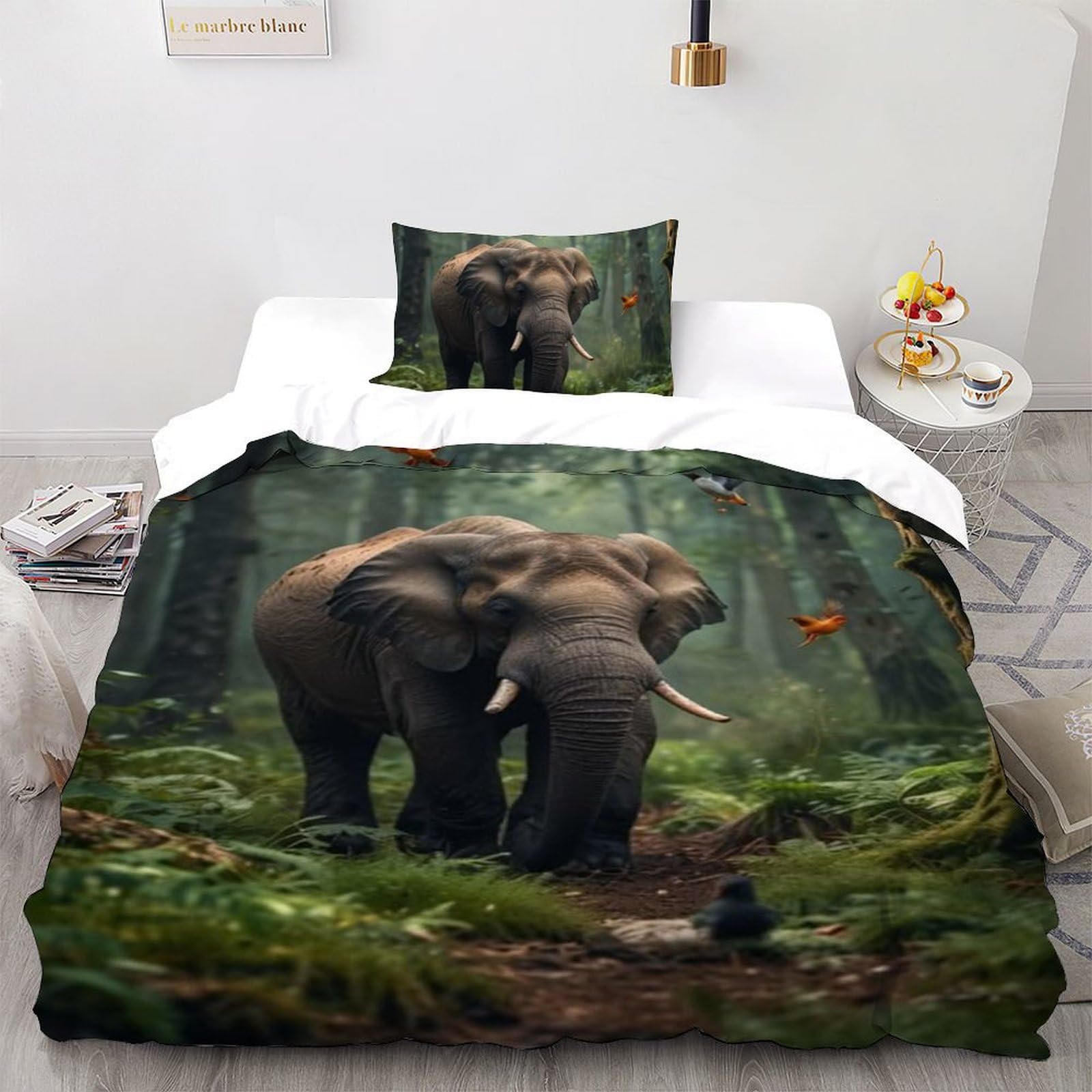 Housse de couette éléphants anti-plis et facile à laver pour lit enfant