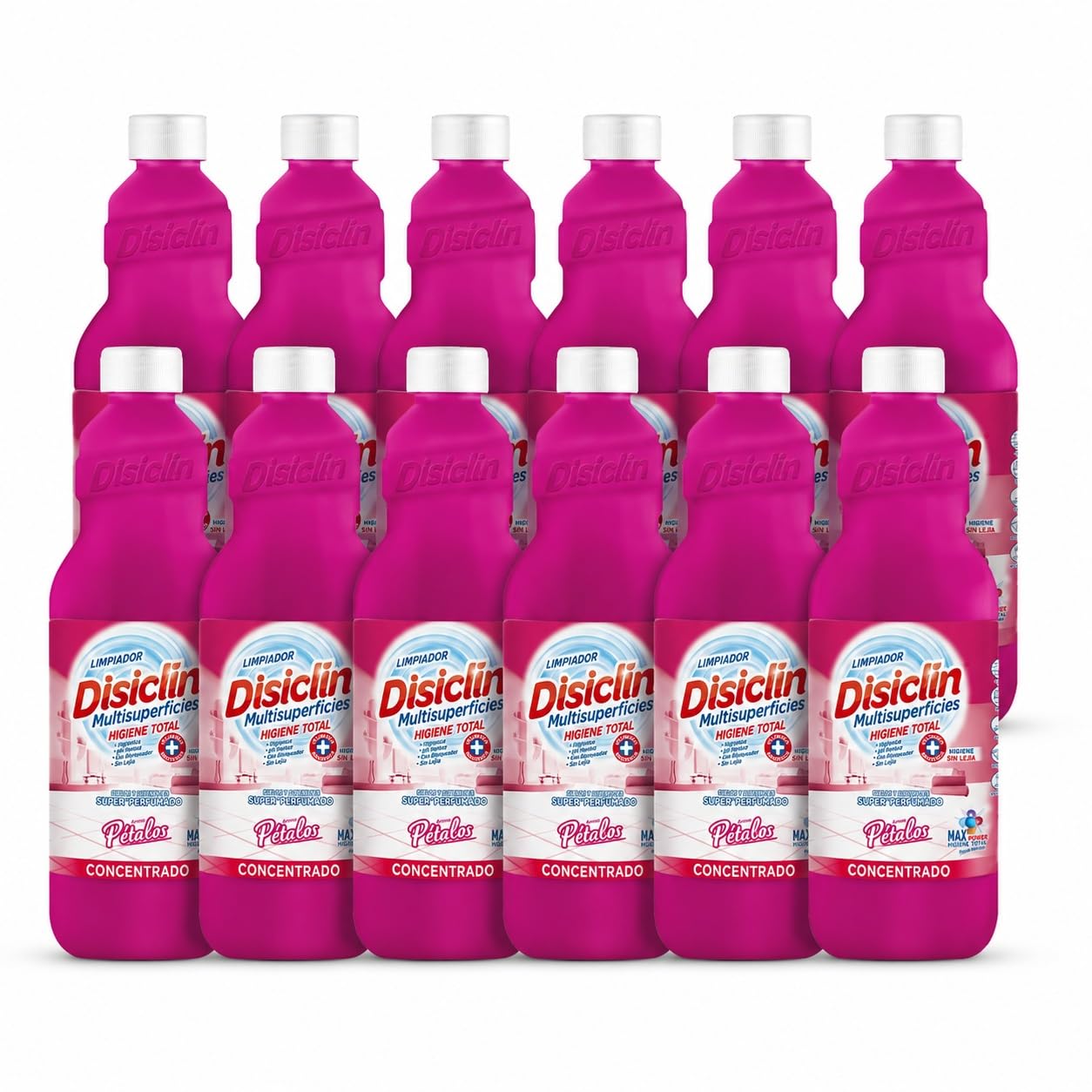 Disclin Petalos – Pack 12 unidades - Caja completa - Limpiador Multiusos Concentrado Aroma Petalos, pH Neutro, Sin Lejía, Apto para Todo Tipo de Superficies, 1 Litro - Rasmacor