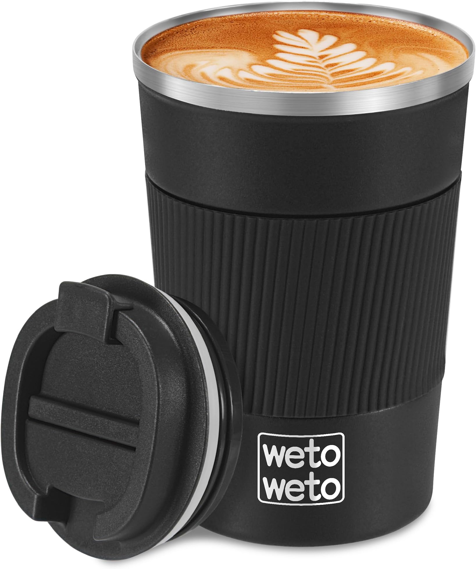 WETOWETO 12oz Stainless Steel Coffee Tumbler, Travel Coffee Mug, Insulated Coffee Mug with Lid, Spill Proof Coffee Cup, Portable Thermal Mug, Reusable Coffee Cup for Hot and Cold (Black)