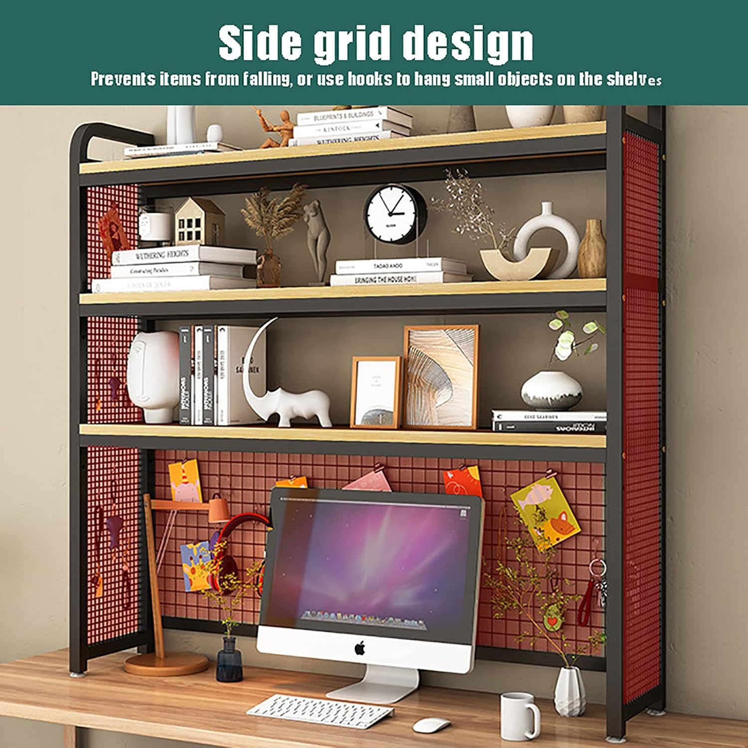 飾り棚 CMOLVUR デスクトップ本棚 コンピューターデスク用 3段多目的木製