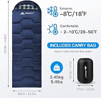 Sac de dormit Forceatt pentru adulți din flanel, 4 anotimpuri, hidrofug, -8°C - 15°C, pentru drumeții în interior și exterior pe timp de iarnă, ușor și călduros 2