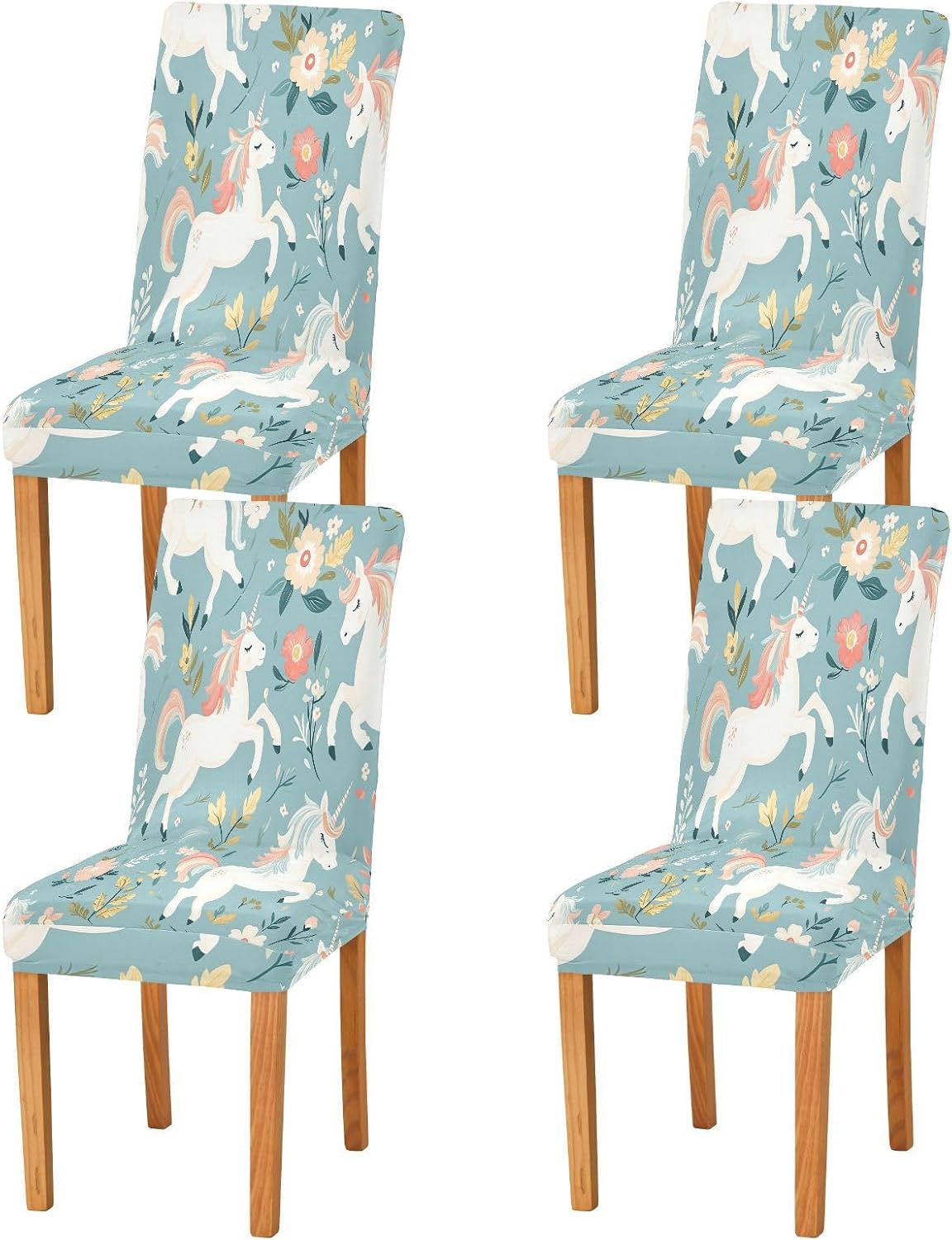 ALAZA Chair Covers for Dining Room, Flower Unicorn Pattern Stretch Chair Cover Sets Chair Protector Removable Washable for Ktichen Restaurant Hotel