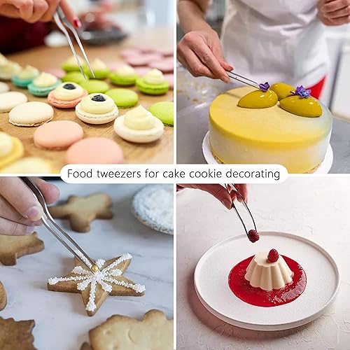 Miniatura 5 de Pinzas de acero inoxidable con puntas dentadas de precisión, juego de pinzas de cocina para cocinar, hornear, decoración de tartas, 5 piezas de 6.3