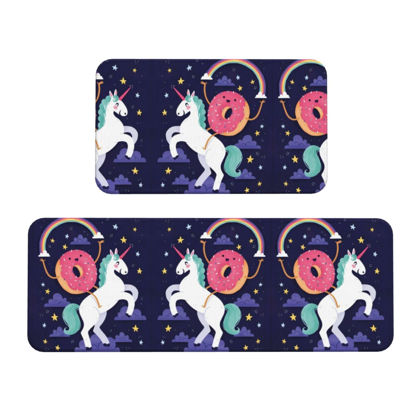 Alfombrillas de cocina antideslizantes con unicornios y donas para fregadero, juego de 2