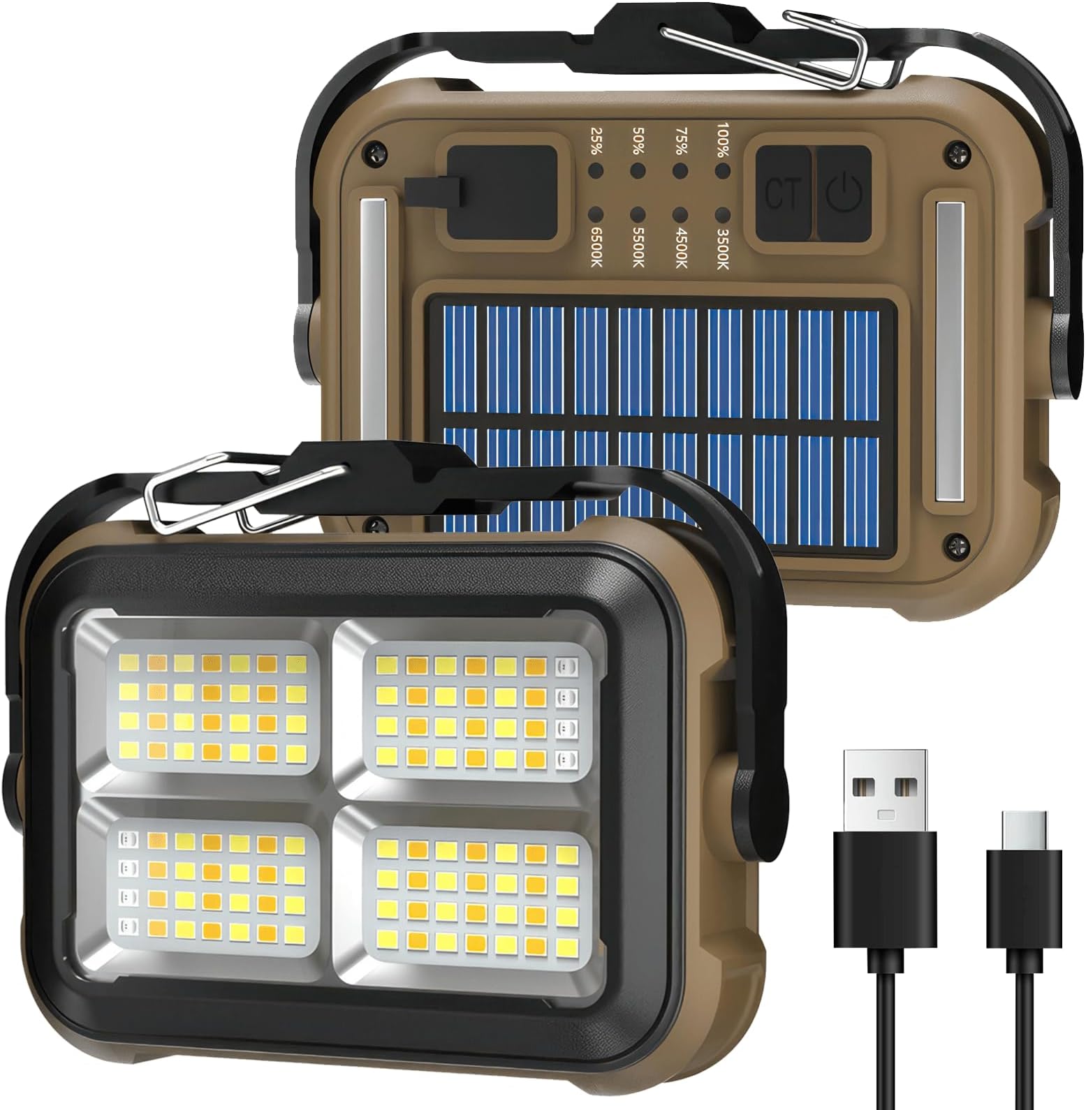 OurLeemeLED Work Light Rechargeable Spot Light Portable Camping Light USB+Solar Rechargeable 3600mAh Security Light 1000LM Super Bright Flood Light Waterproof for Outdoor Emergency