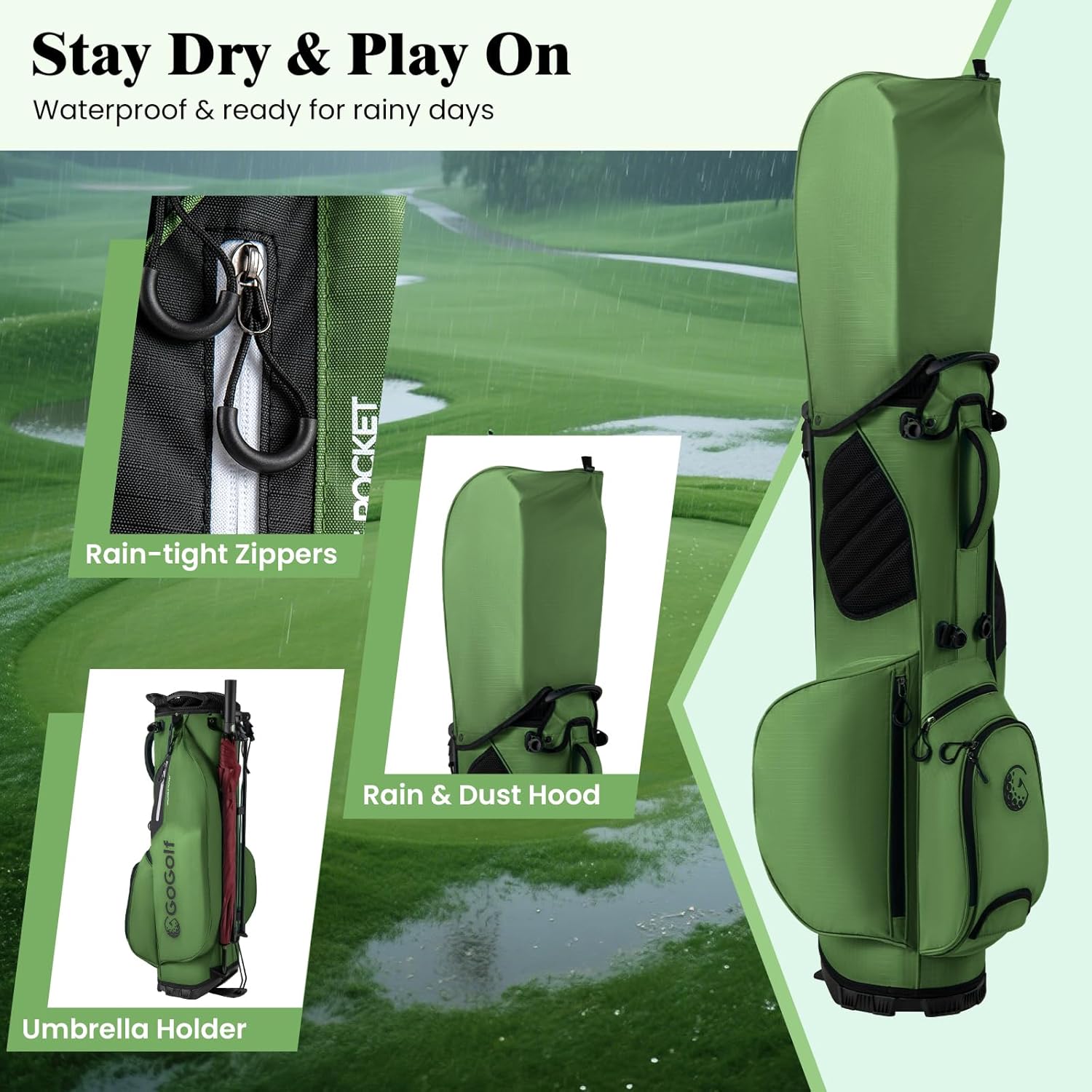 Goplus Golf Stand Bag, Lightweight Golf Club Bag with 8-Way Top Dividers, Rain Hood, 5 Pockets, Detachable Dual Strap,Handles, Portable Golf Carry Bag for Men Women