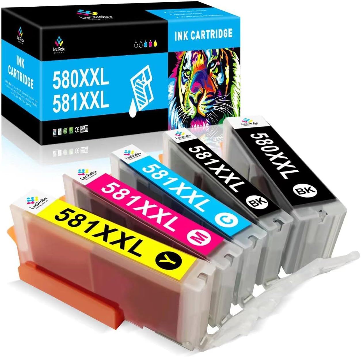LeciRoba 580XXL 581XXL For Canon 580 & 581 Ink Cartridges And 580xxl 581xxl For Canon PGI-580 Xxl CLI-581 XXL,for Canon TR7500 TR8500 TS6100 TS6200 TS6300 TS700 TS8200 TS8350 TS9150 Printers (5 PACK - View #11
