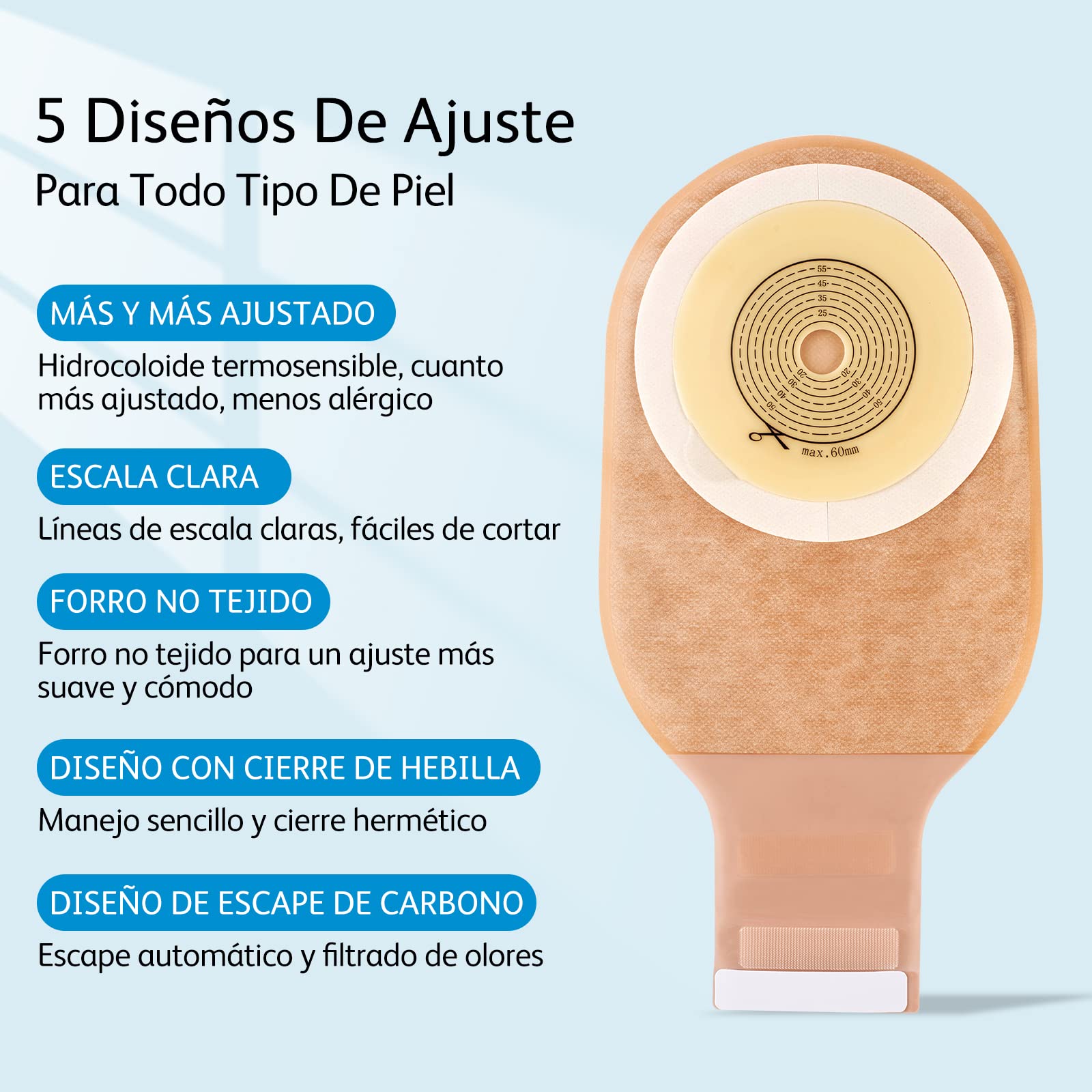 Bolsas De Estoma, Bolsa De Estoma Drenable De 20 Piezas Una Pieza Para Ileostomía, Resistente a Los Olores, Se Puede Cortar a 15-60 Mm