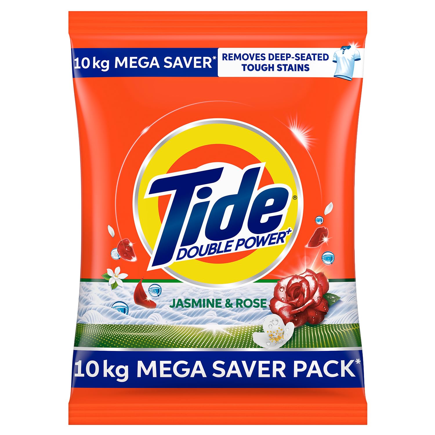 Tide Plus Detergent Washing Powder – 10kg Mega Saver Pack | Jasmine & Rose Fragrance | Removes deep-seated Oil, Gravy, Tea Stains | World’s No. 1 Detergent Brand