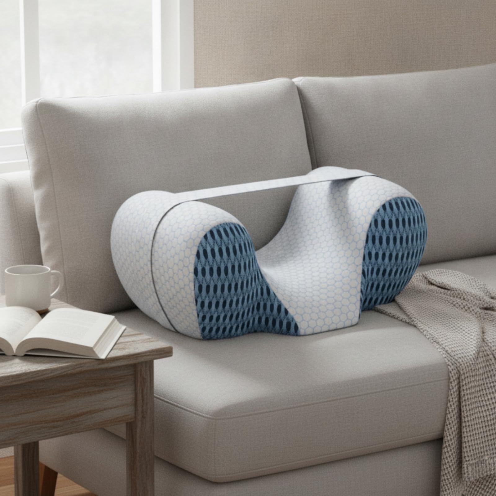 Qianly Cuscino Supporto Cervicale Poggiatesta, Grigio Scuro, Grigio Scuro In Tessuto Felpato [Lunghezza Cinturino Per Sedia 70CM]
