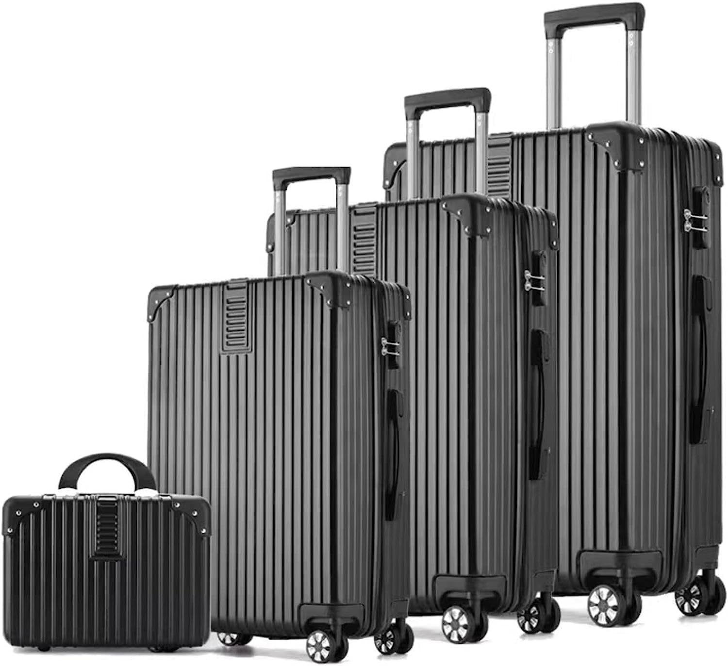 Wemart New Travel ABS Luggage Set, Hard Travel Trolly Bag with Carry On Cabin Size, Combination Lock and 4 Spinner Wheels, 20/24/28 Inches (Black, 14/20/24/28 inch) 14/20/24/28 inch Black