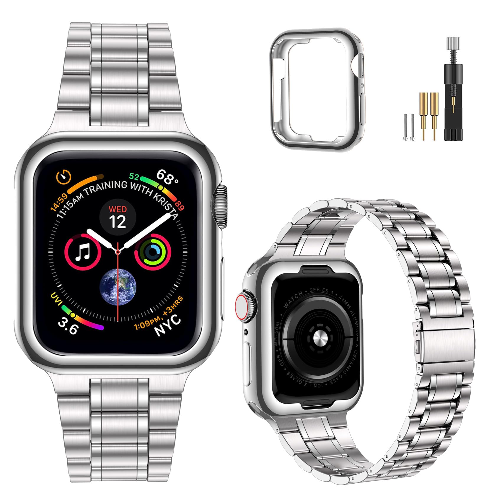 MioHHR Kompatibel mit Apple Watch Armband 38mm 40mm 41mm 42mm 44mm 45mm 49mm, massives Edelstahl-Metallarmband für iWatch Ultra 2 1 Series 9 8 7 6 5 4 3 2 1 SE