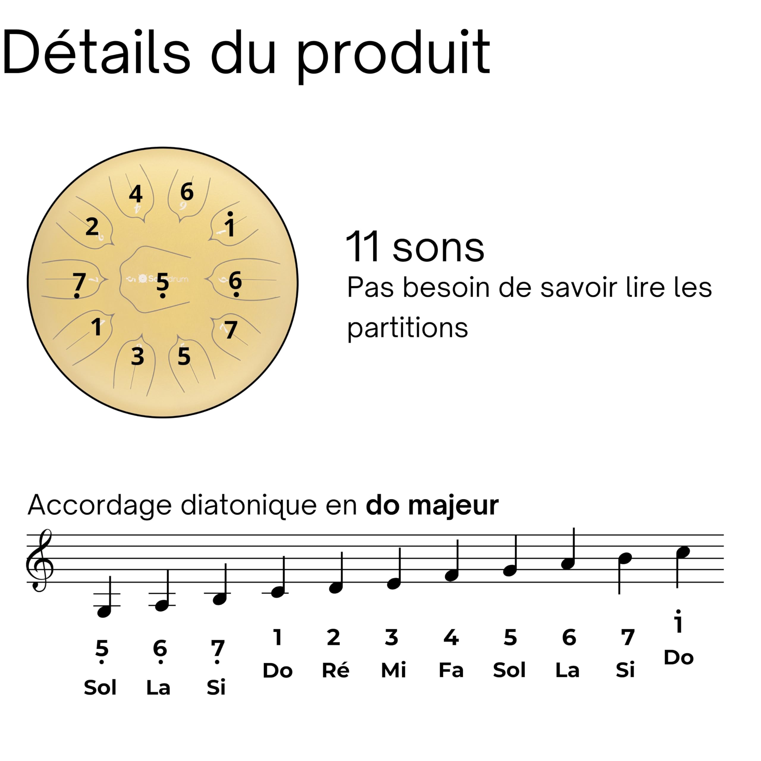 Steel Tongue Drum « Standard » do majeur en vert - 12 pouces avec 11 sons - Tambour à langue en acier avec livre de partitions, mailloches et sac. Savoir jouer des notes n'est pas nécessaire.