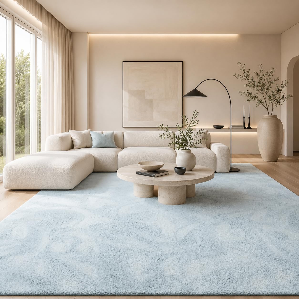 Pergamon Luxus Fellteppich Pearl Pastell Blau – Weicher Kunstfell Hochflor Shaggy Teppich