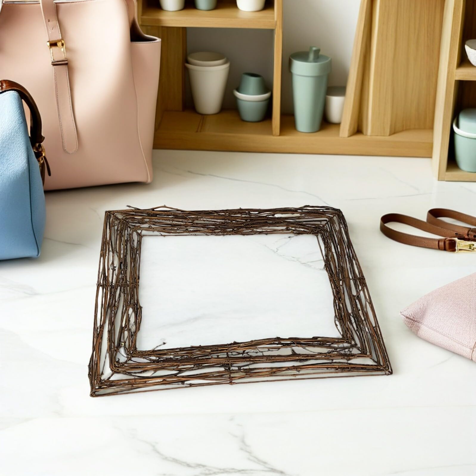Base Per Ghirlanda Quadrata in Rattan Naturale, Decorativa Per Artigianato Floreale e Decorazioni Per La Casa, Per Ghirlande Fai Da Te in Soggiorno, Ufficio e Eventi Festivi