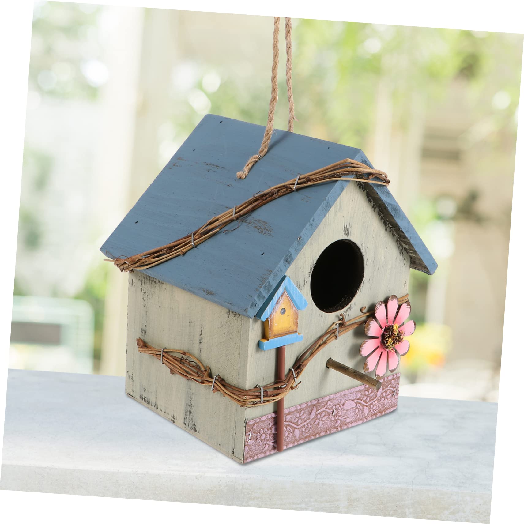 Hängendes Nistkasten für Vögel Papageien und Vogelhaus Wildvögel mit Grünem Design Naturbelassener Gartendeko Garten für Terrasse