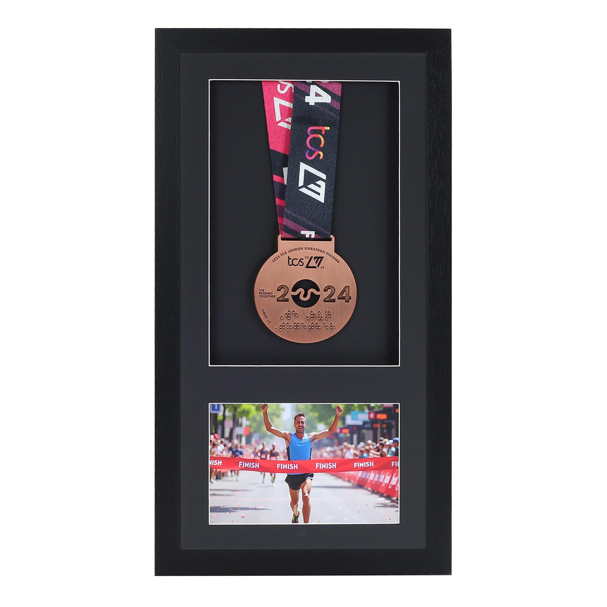 Medal display Frame with Apertures for Bib and Photo. Handmade. Perfect for Runners, Swimmers, Cyclists, Athletes | Marathon Medals