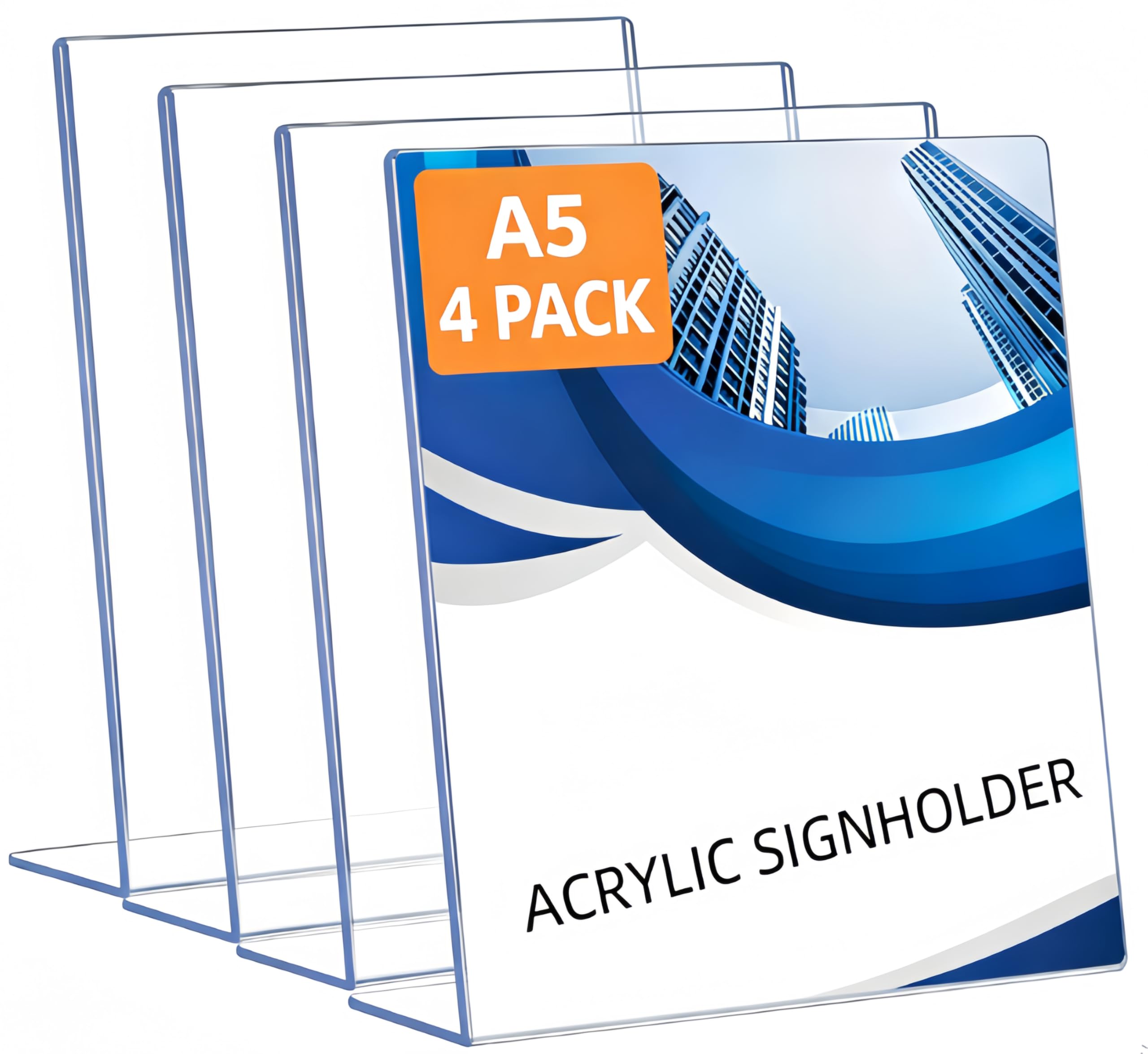 Deefongo A5 Menu Holders, 4pack Slant Back Acrylic Sign Holder, A5 L Shape Clear Poster Holder Perspex Display Stand for Office School Shop Restaurant