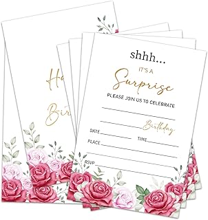 Shhh It's A Surprise Party Invites Birthday Invitations for Women Birthday Party Invitations With Envelopes, Party Celebration Invites Cards (20 Pack), Birthday Invitations Party Invitations Adult -08