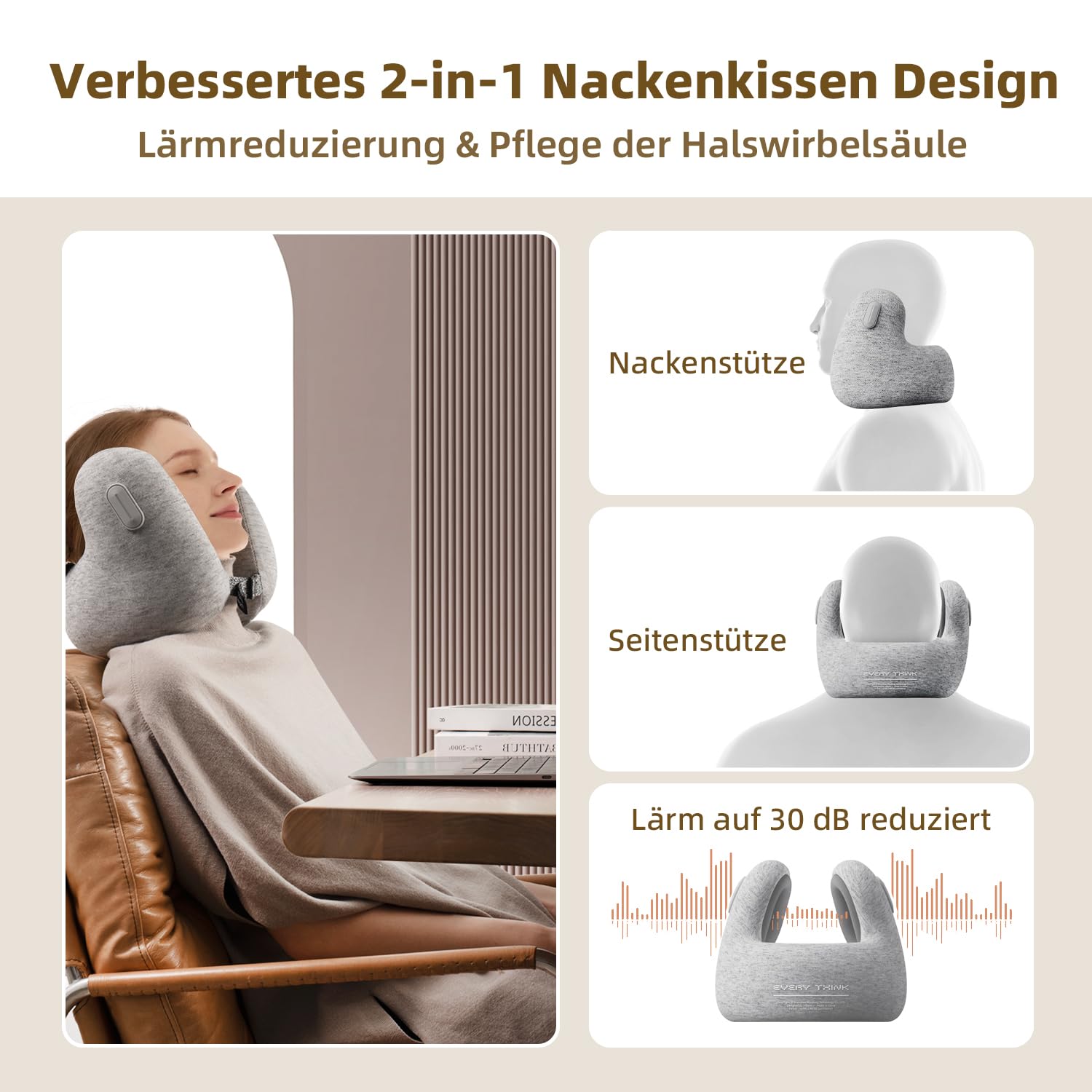 Tianfucen Almohada para Viaje- Almohada Cervical avión Protección Cervical integrada para Reducir el Ruido, 30 decibelios de caída, Duradera y Resistente a Las Arrugas, Tejido Agradable a la Piel