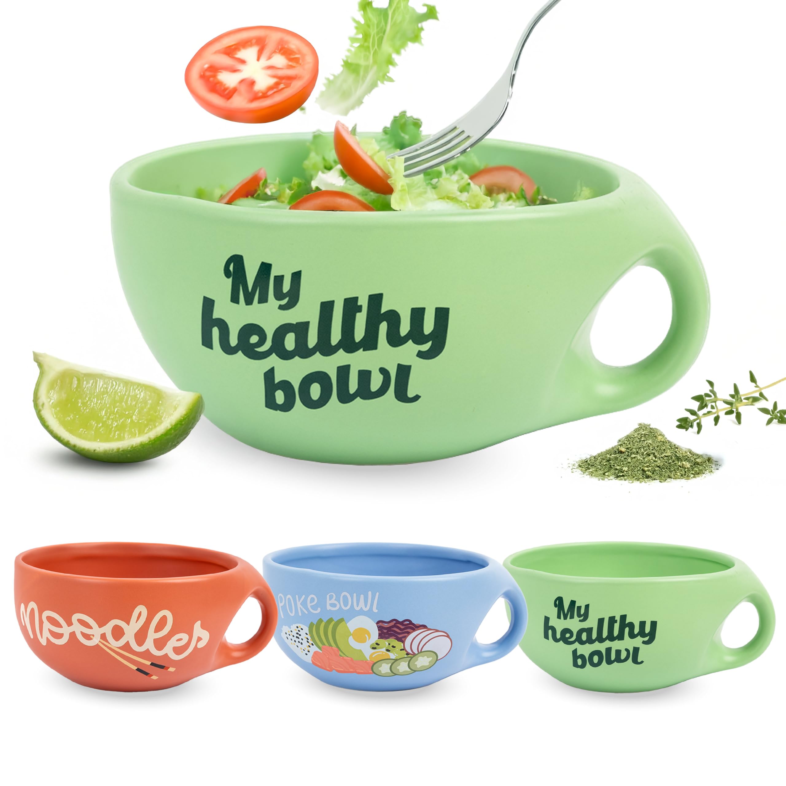 Fisura – Ciotola insalata verde My Healthy Bowl. Grande ciotola colazione originale. Scodella in ceramica 680 ml per zuppa, insalata o cereali. 19,5 cm x 8,5 cm