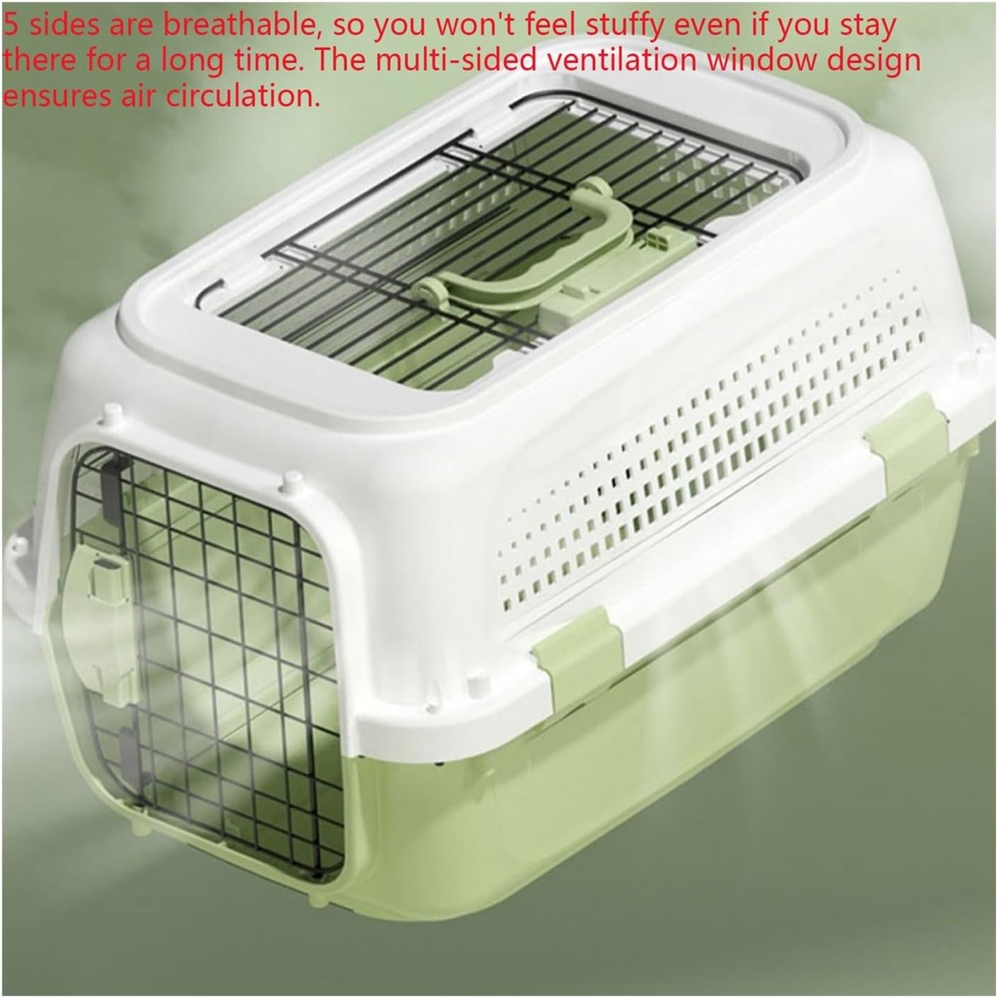 Dog Crate Air Box Cat Cage Checked Pet Breathable Travel Large Capacity Dog ​​Portable Car Space Capsule(Green)