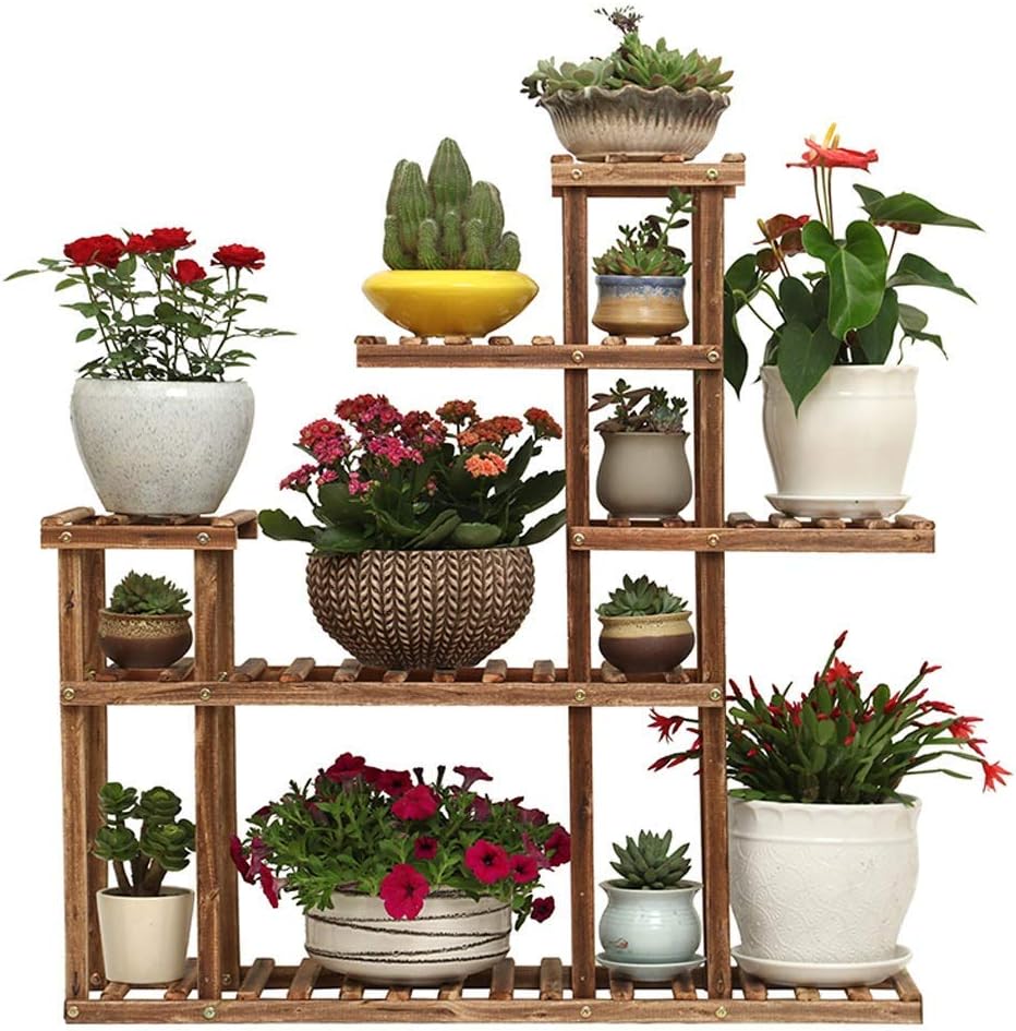Plant Rack Flower Stand Solid Wood Living Room Multi-Tier Standing Plant Stand Outdoor Balcony with Roller Simple Flower Rack Indoor and Outdoor (Color :C) (A)