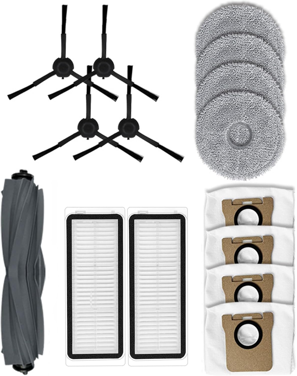 Vacuum Accessories Kit Compatible with Dreame L20 Ultra / L30 Ultra / X20 Pro Plus, Sweeper Robot Vacuum Cleaner Replacement Parts (1 Rubber Brush + 2 Filter + 4 Side Brush + 4 Rag + 4 Dust Bag)