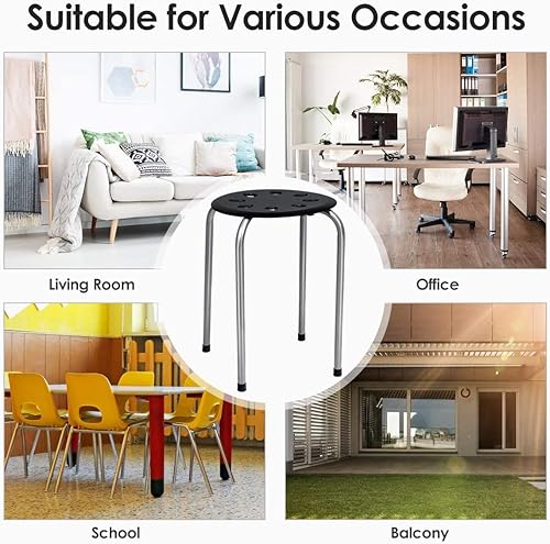 Miniatura 7 de Hysache - Juego de 6 taburetes apilables de plástico, sillas multiusos de 17.5 pulgadas con marco de metal, conexión en forma de X, pies