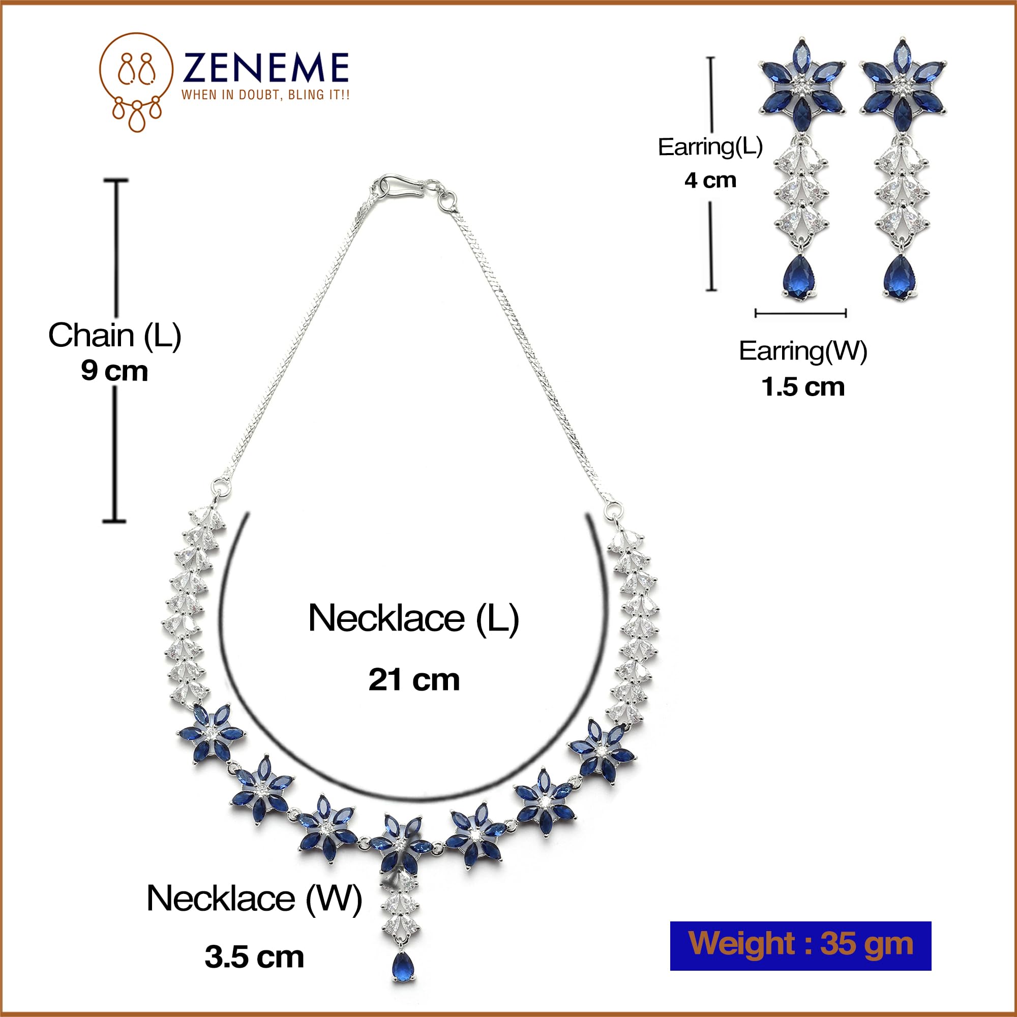 Star Shaped Silver Toned Necklace Earrings Set with American Diamond